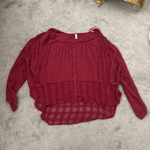 Free People Red Boxy Blouse with Peter Pan Collar